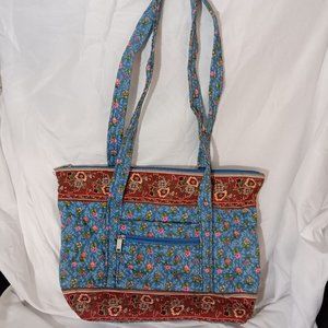 Blue Floral with Red Floral Trim Shoulder Bag Lots of Pockets - Diaper Bag